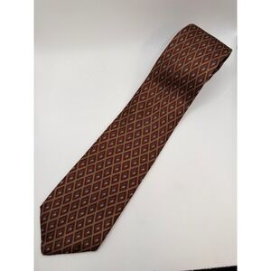Mulberry Mens Silk Tie Made in Italy Geometric Diamond Pattern Red Blue Tan